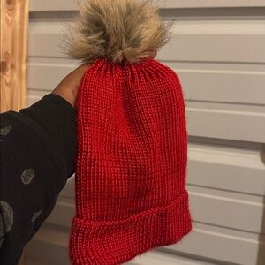 Red Knit Pom-Pom Beanie